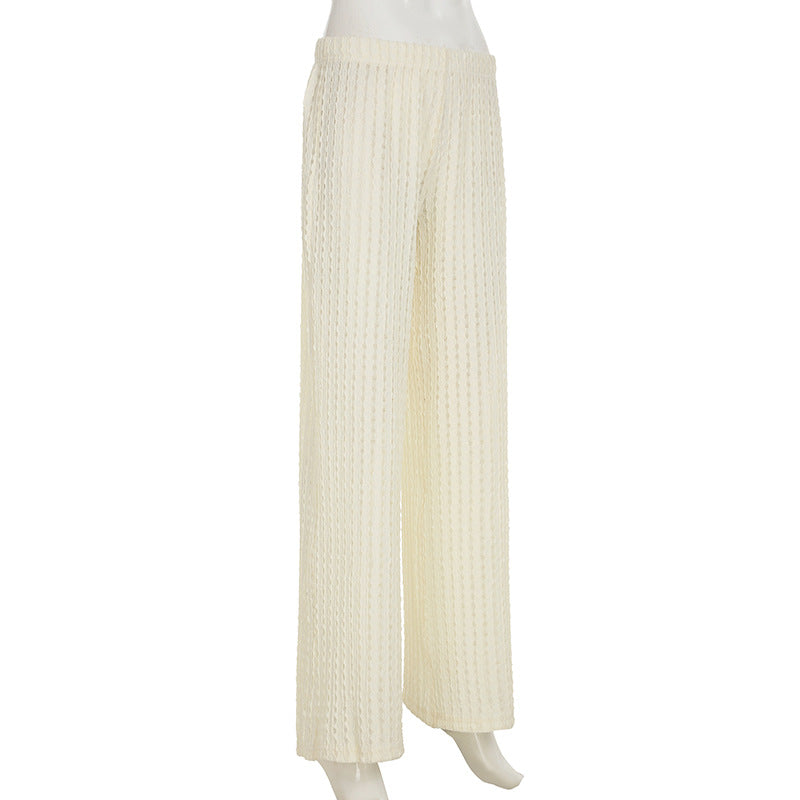 Textured Knit Wide Leg Beach Pants - White - 1