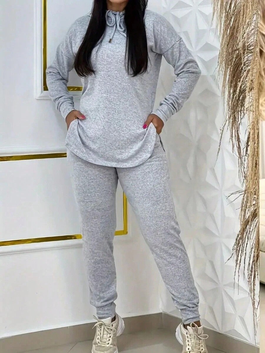 Curved Hem Hooded Tunic and Jogger Athletic Set