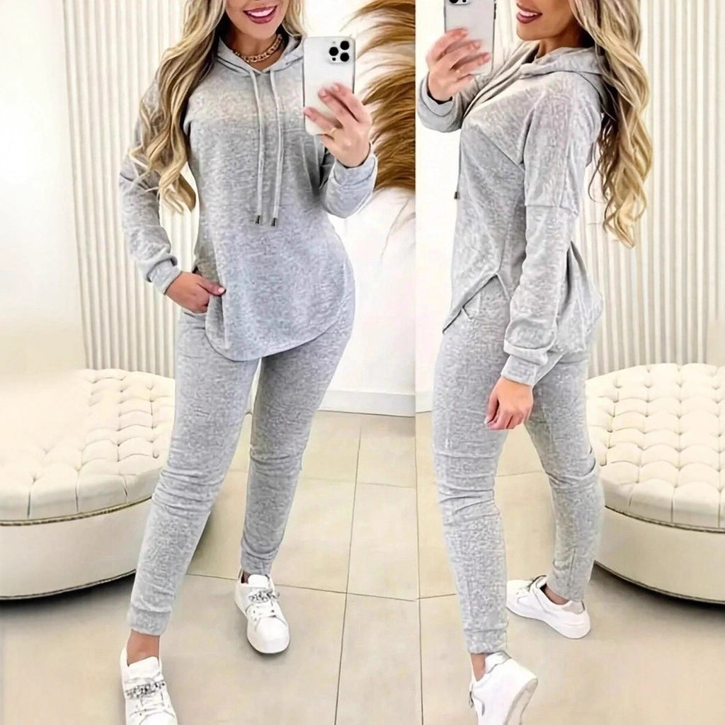 Curved Hem Hooded Tunic and Jogger Athletic Set