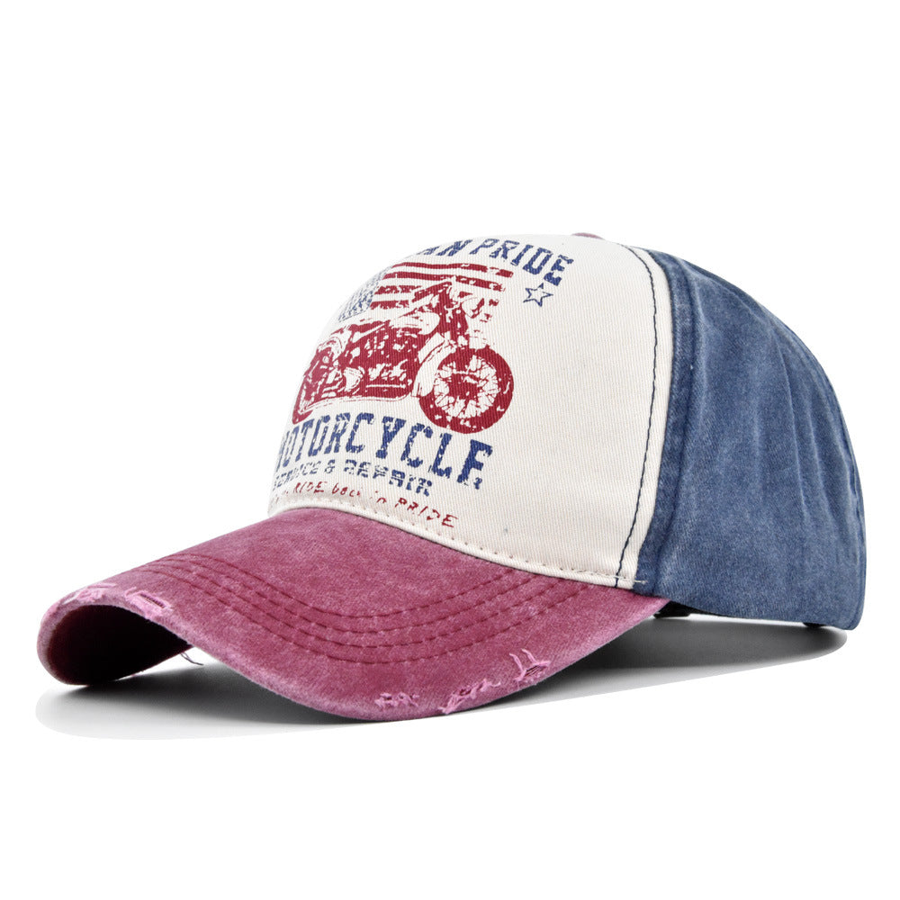 Vintage Moto Graphic Washed Baseball Cap - Navy