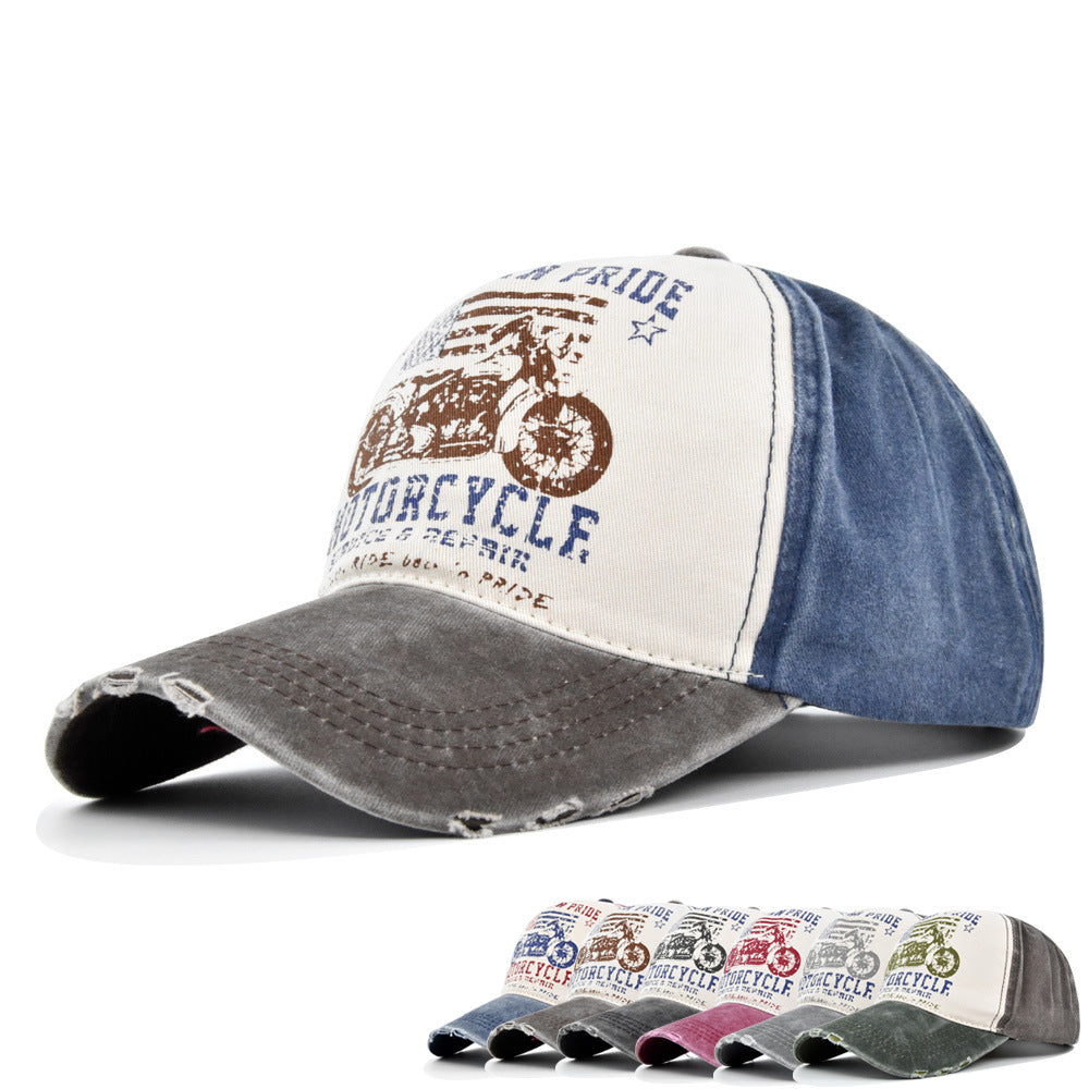 Vintage Moto Graphic Washed Baseball Cap - coffee - 1