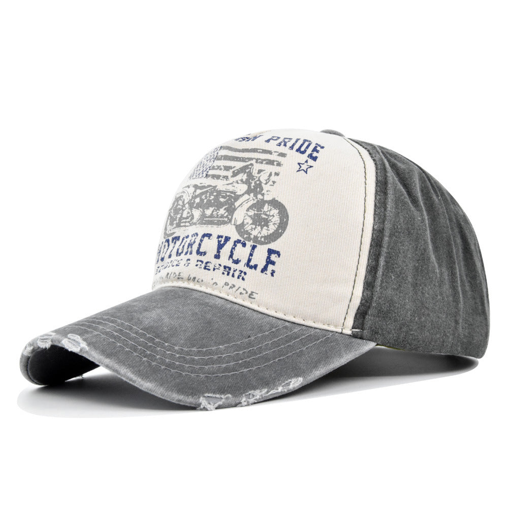 Vintage Moto Graphic Washed Baseball Cap - gray