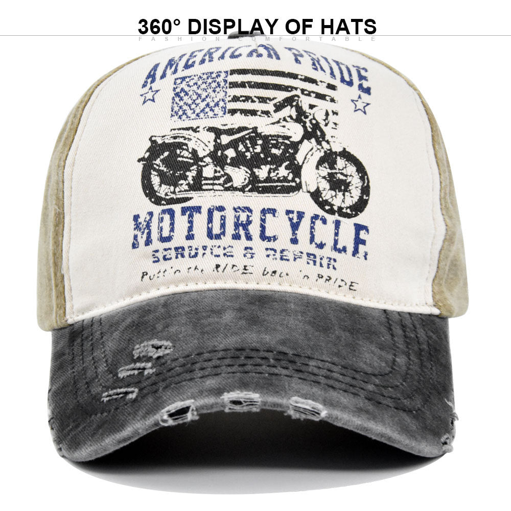 Vintage Moto Graphic Washed Baseball Cap - khaki - 1