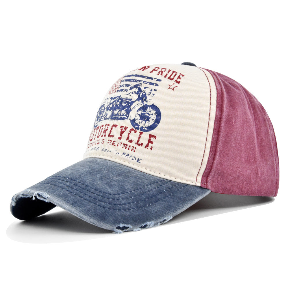 Vintage Moto Graphic Washed Baseball Cap - wine_red