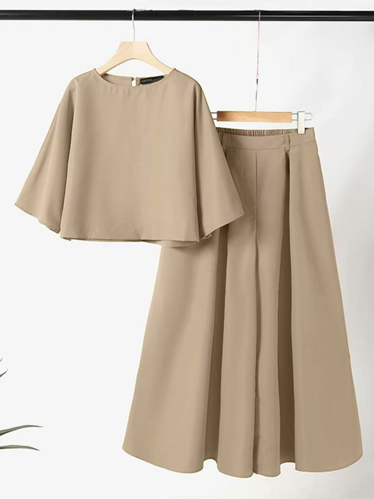 Bell Sleeve Boxy Top and Palazzo Pants Set - Apricot