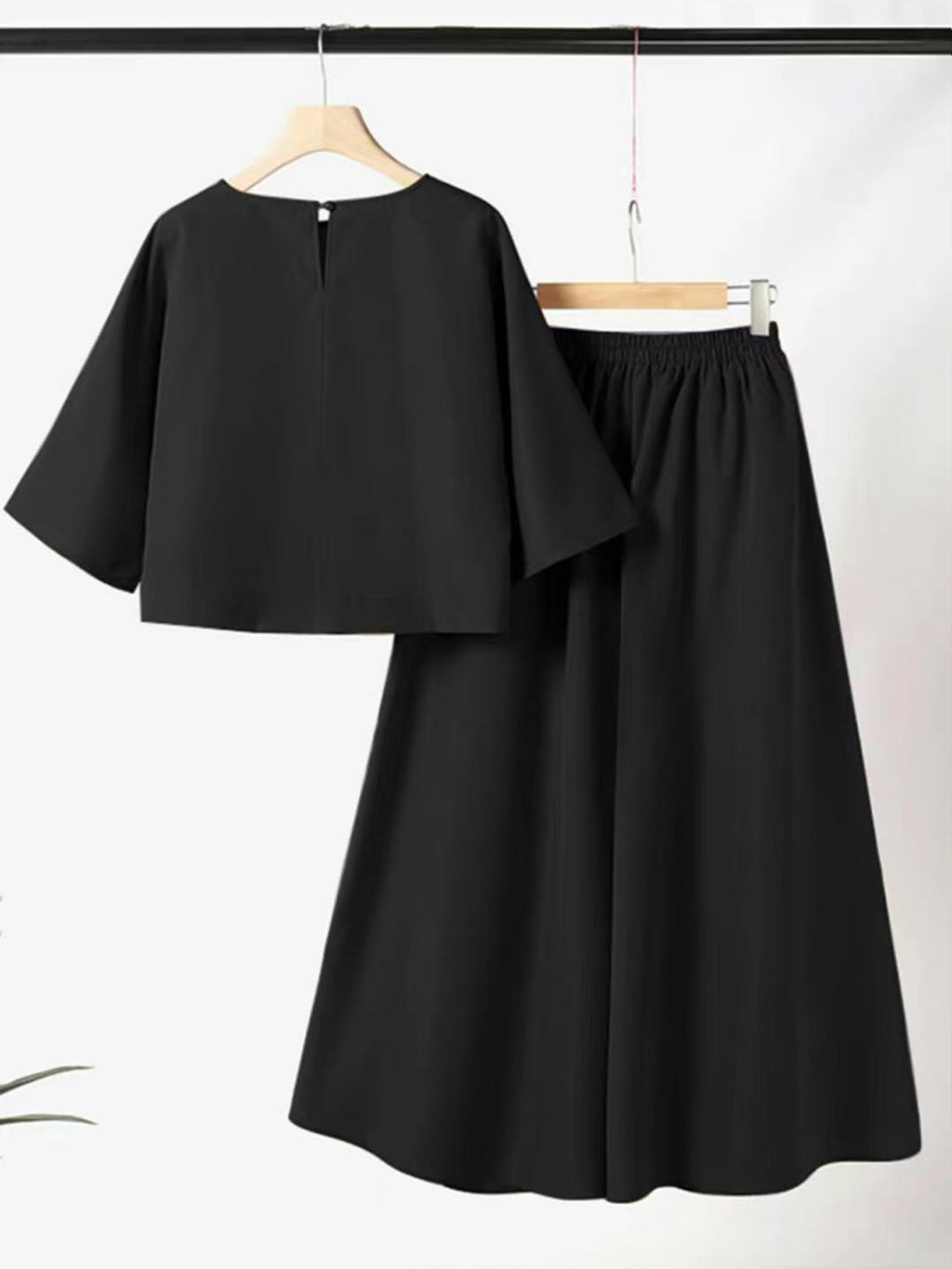 Bell Sleeve Boxy Top and Palazzo Pants Set - Black