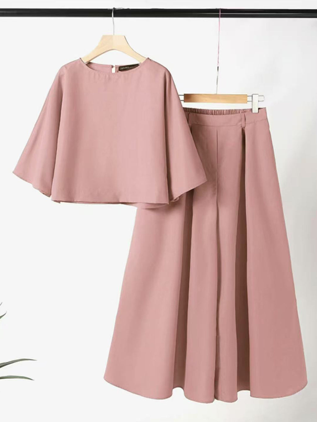Bell Sleeve Boxy Top and Palazzo Pants Set - Pink