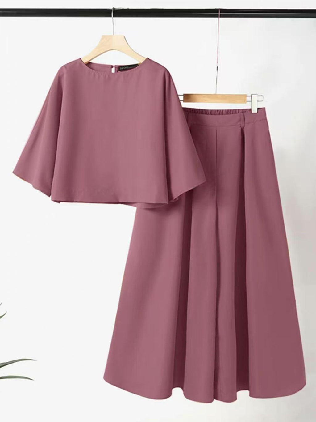 Bell Sleeve Boxy Top and Palazzo Pants Set - Rouge