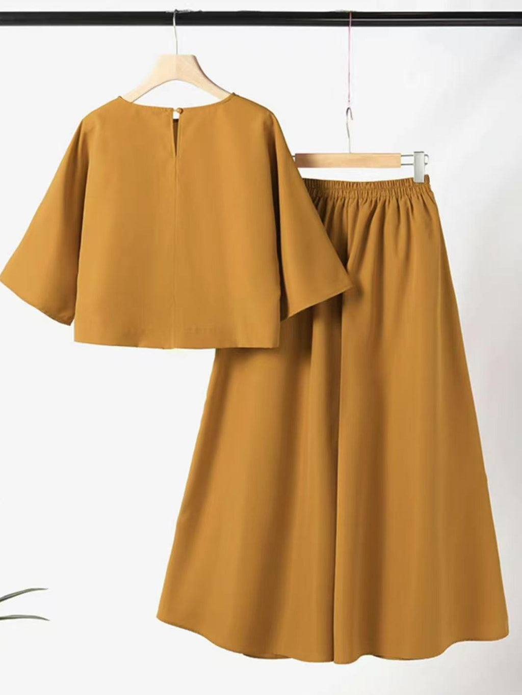 Bell Sleeve Boxy Top and Palazzo Pants Set - Yellow