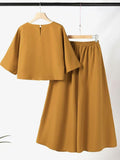 Bell Sleeve Boxy Top and Palazzo Pants Set - Yellow