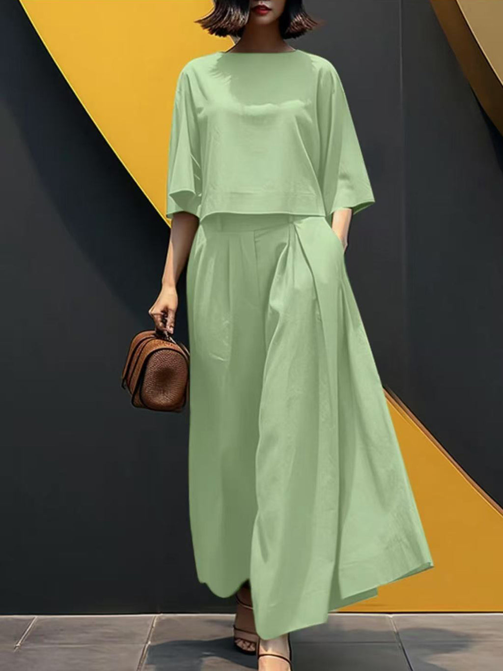 Bell Sleeve Boxy Top and Palazzo Pants Set