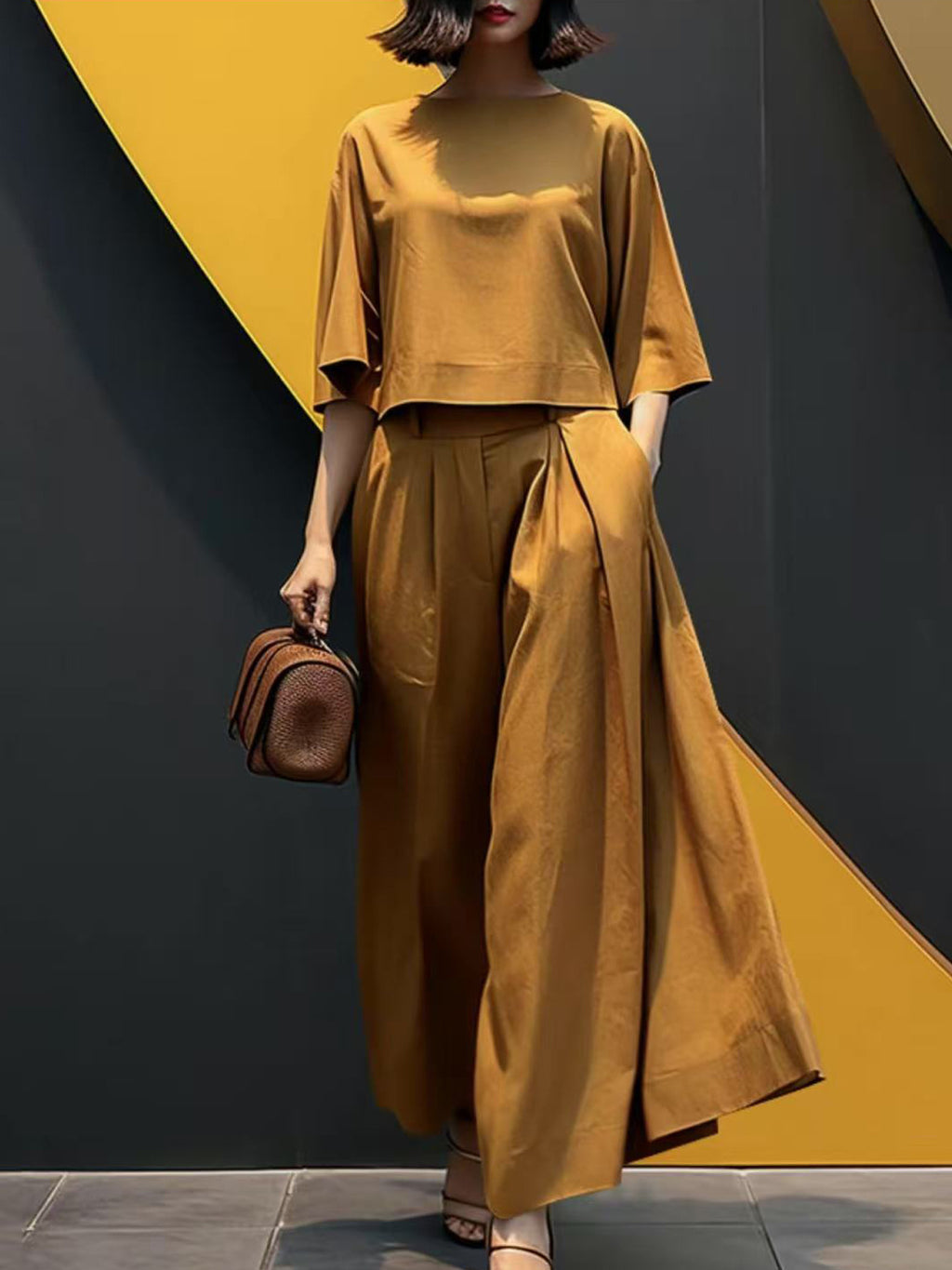 Bell Sleeve Boxy Top and Palazzo Pants Set - view 1
