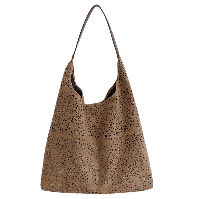 Laser Cut Faux Suede Hobo Bag with Pouch