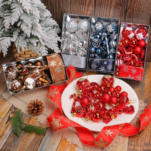 30 Piece Christmas Ornament Set With Snowflake Ribbon - Silvery