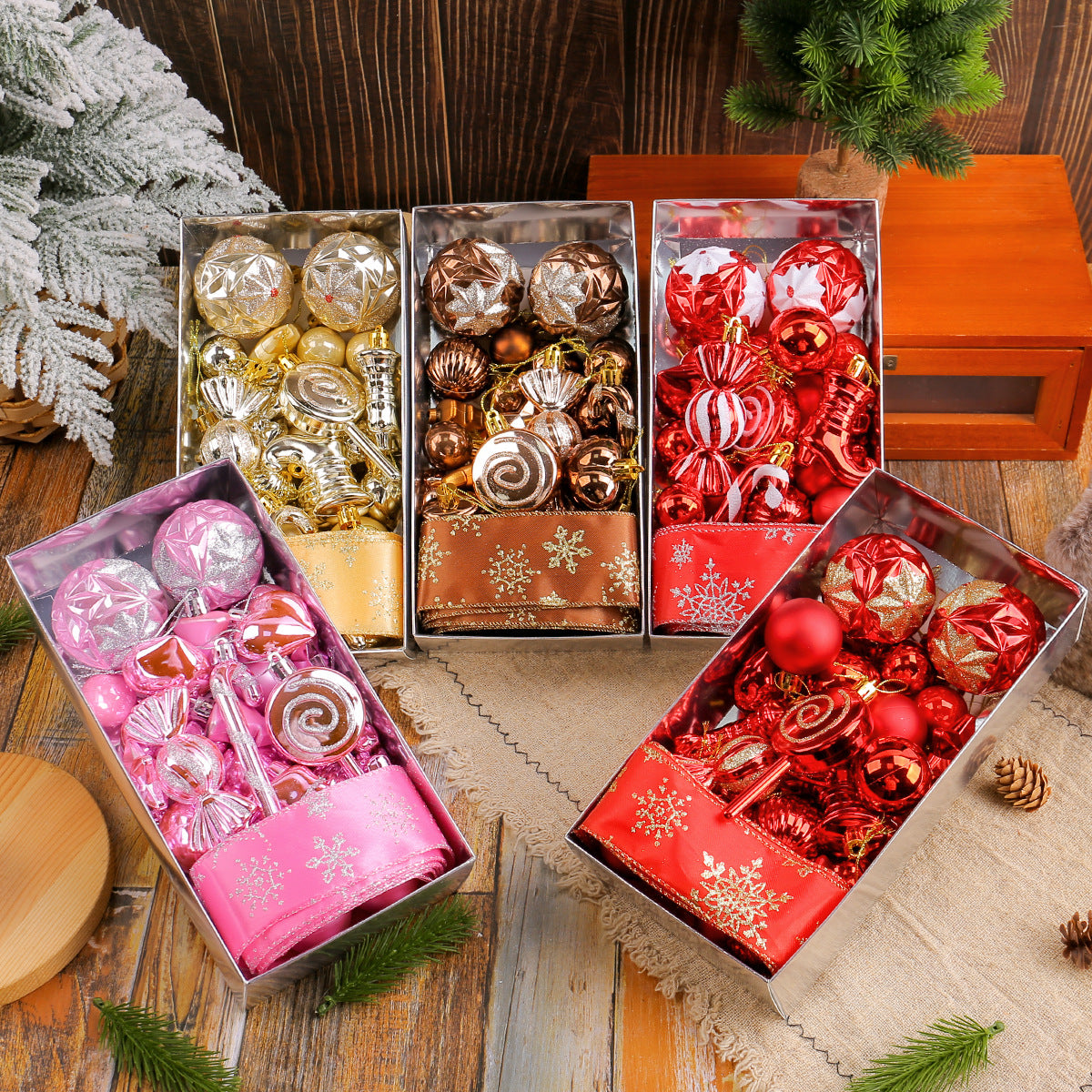 30 Piece Christmas Ornament Set With Snowflake Ribbon - Silvery - 2