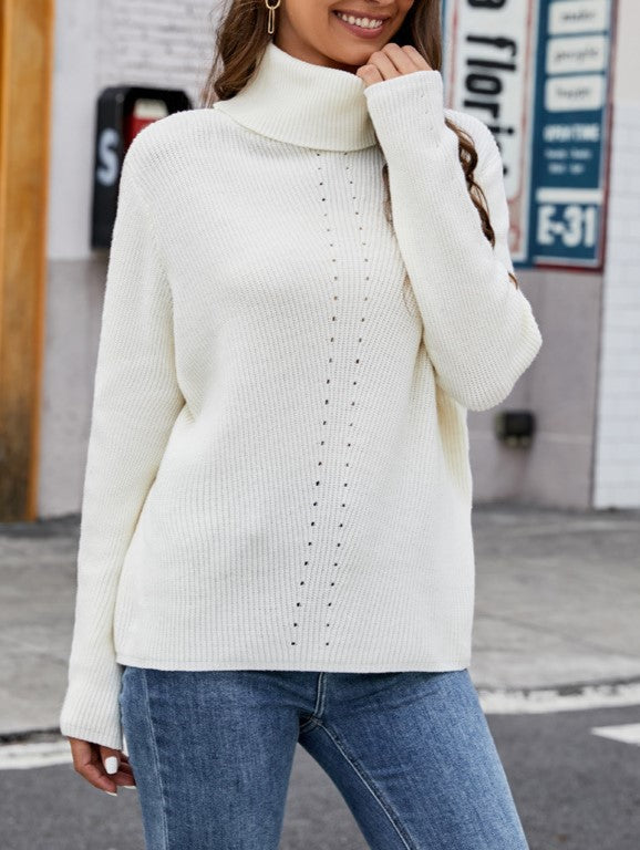Pointelle Stripe Slouchy Turtleneck Sweater