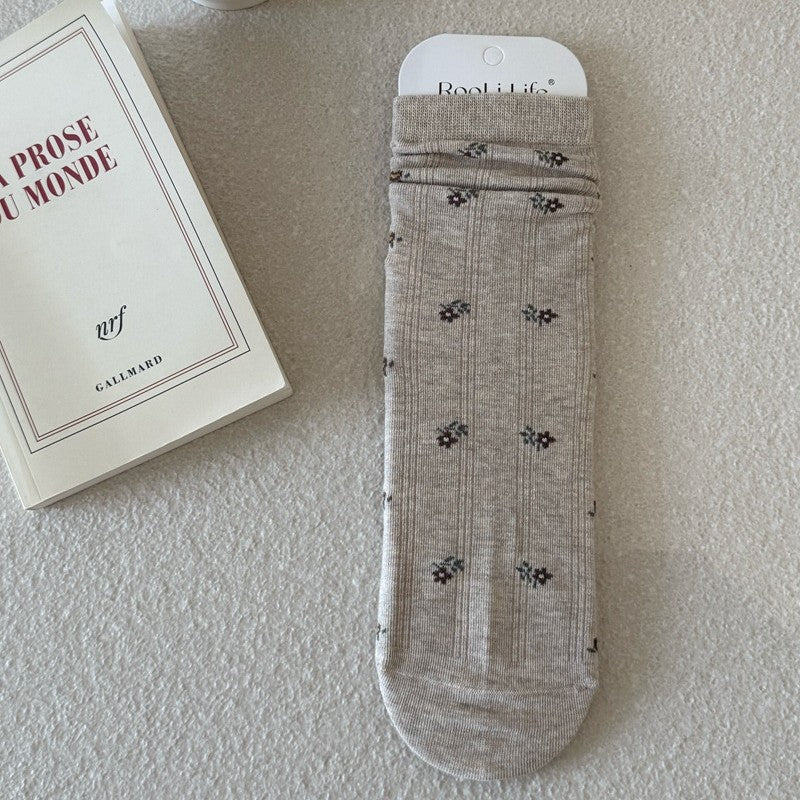 Ditsy Floral Ribbed Crew Socks - Oats