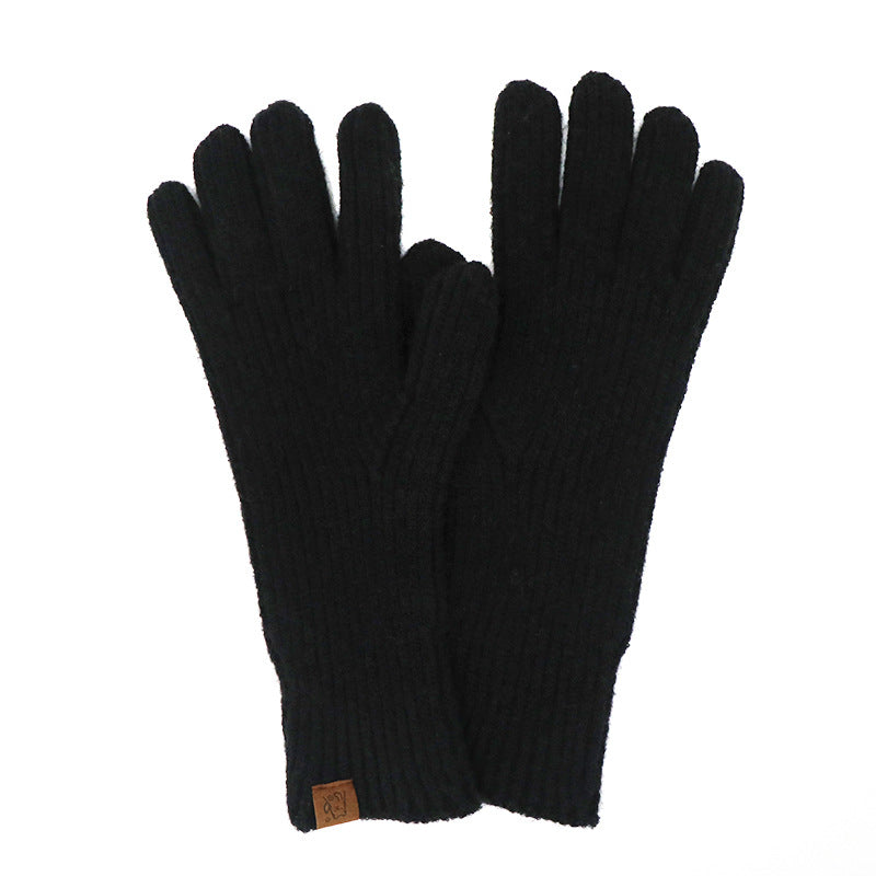 Soft Ribbed Knit Winter Gloves - Black