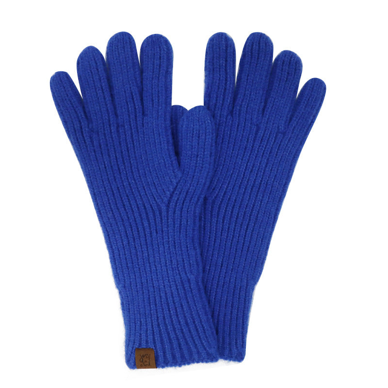 Soft Ribbed Knit Winter Gloves - Blue