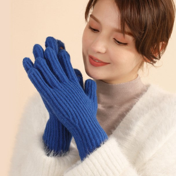 Soft Ribbed Knit Winter Gloves - Blue - 1