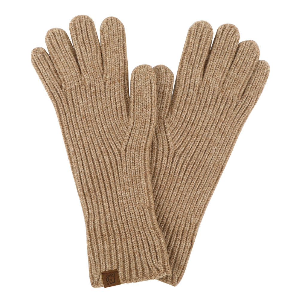Soft Ribbed Knit Winter Gloves - Camel