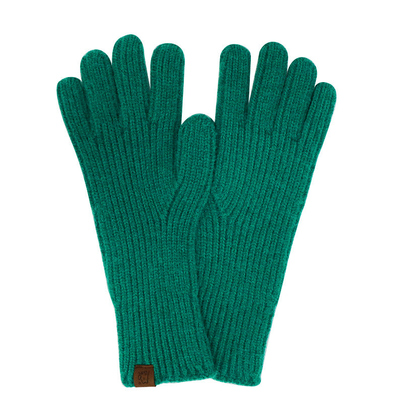 Soft Ribbed Knit Winter Gloves - Green