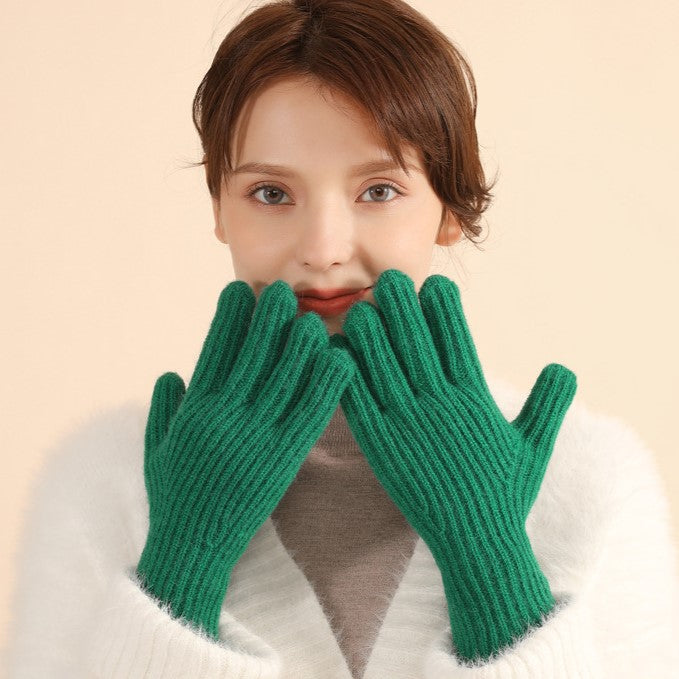 Soft Ribbed Knit Winter Gloves - Green - 1