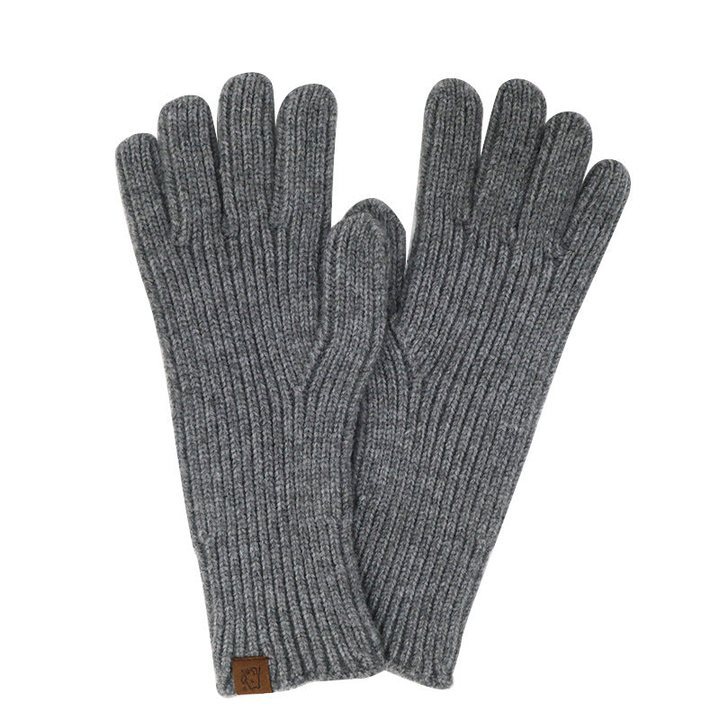 Soft Ribbed Knit Winter Gloves - Grey