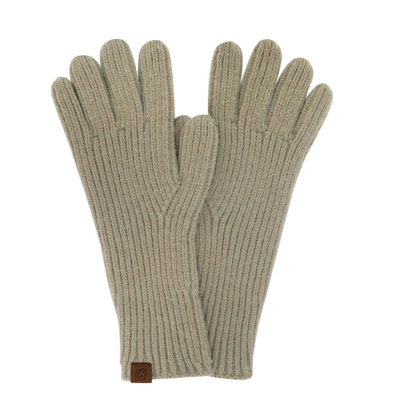 Soft Ribbed Knit Winter Gloves - Khaki
