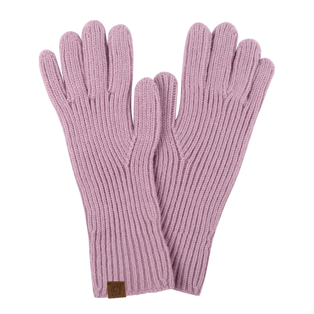 Soft Ribbed Knit Winter Gloves - Lilac