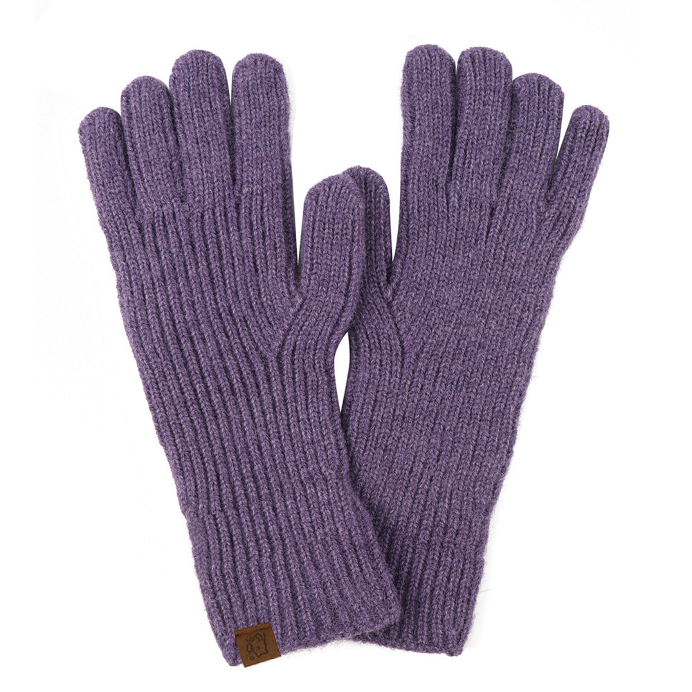 Soft Ribbed Knit Winter Gloves - Purple
