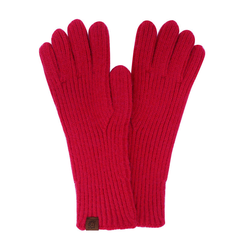 Soft Ribbed Knit Winter Gloves - Red
