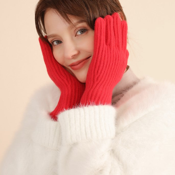 Soft Ribbed Knit Winter Gloves - Red - 1