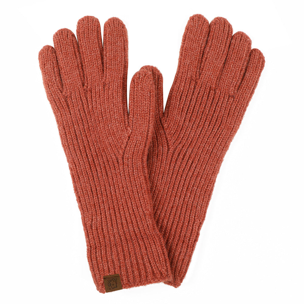 Soft Ribbed Knit Winter Gloves - RustRed