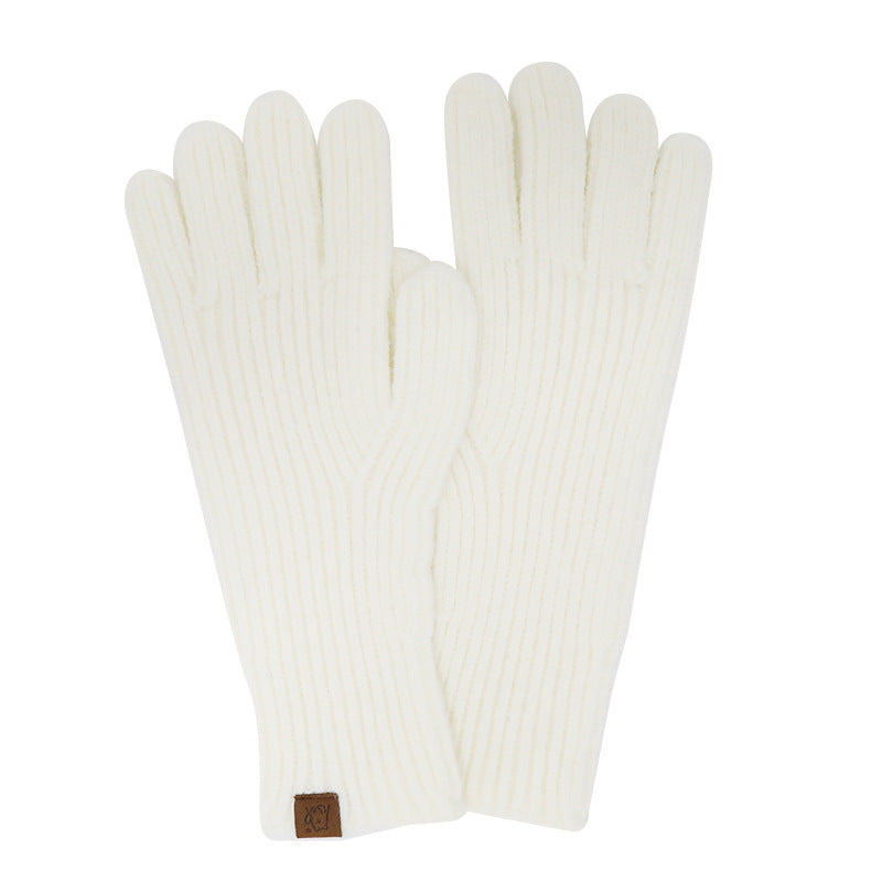 Soft Ribbed Knit Winter Gloves - White