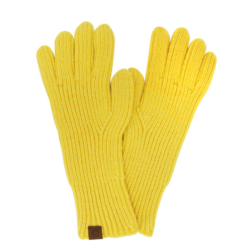 Soft Ribbed Knit Winter Gloves - Yellow - 1
