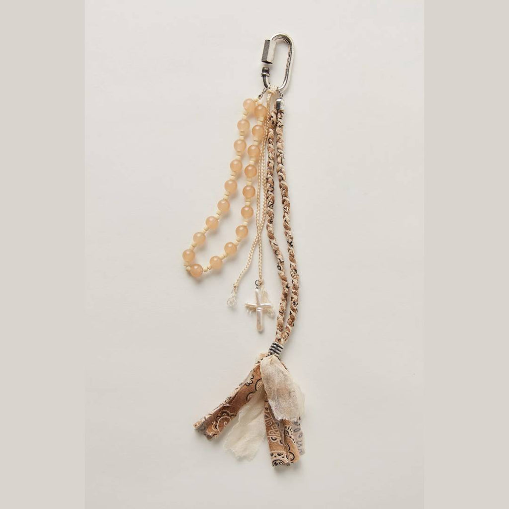 Boho Beaded Fringe Tassel Bag Charm - Beige
