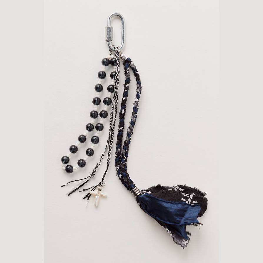 Boho Beaded Fringe Tassel Bag Charm - Black