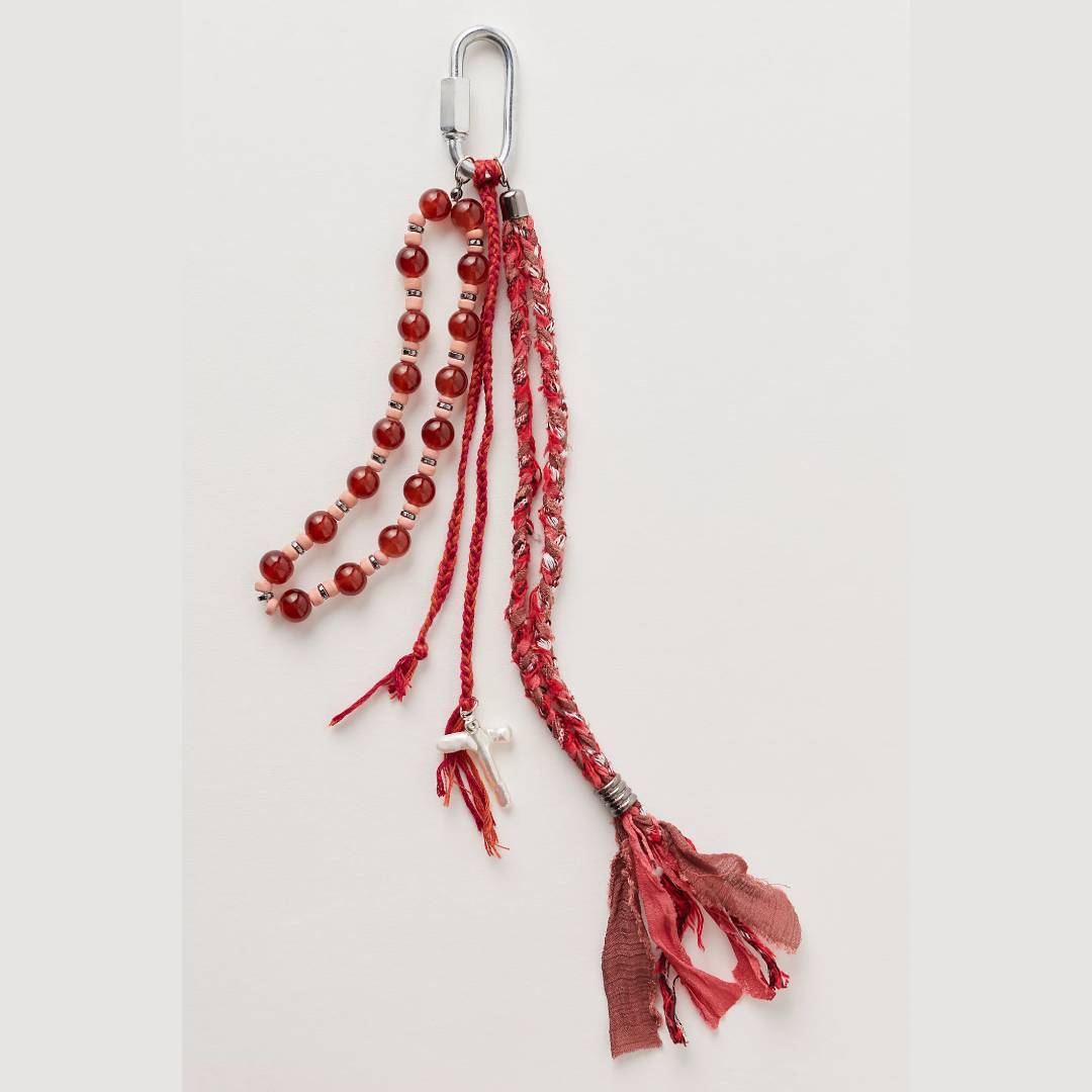 Boho Beaded Fringe Tassel Bag Charm - Red