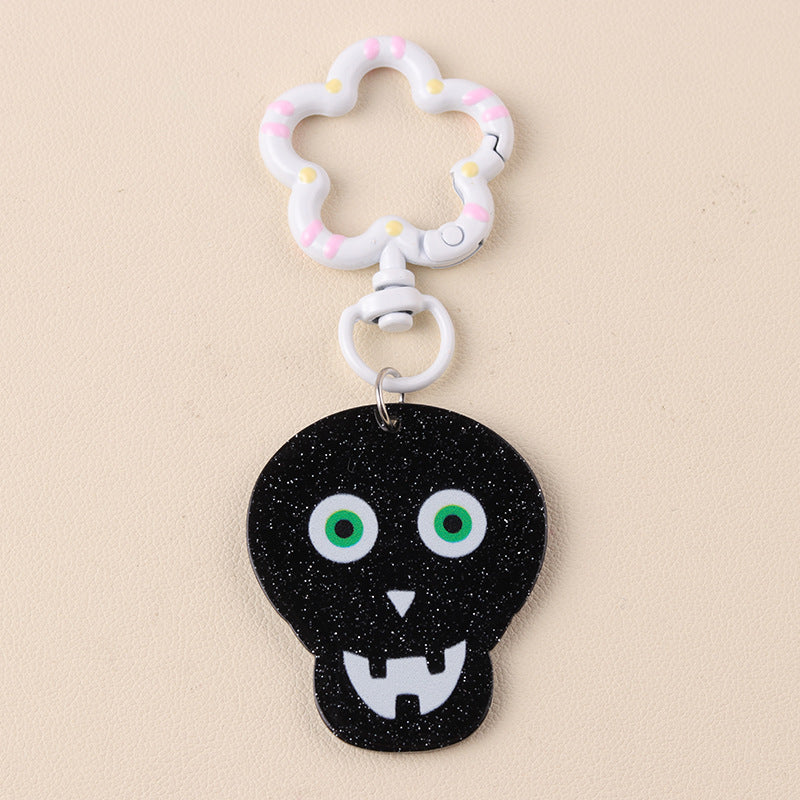 Spooky Skull Ghost Bat Charm Keychain - C1