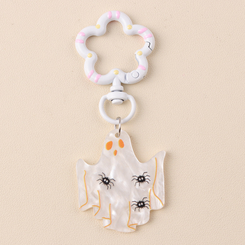 Spooky Skull Ghost Bat Charm Keychain - C10