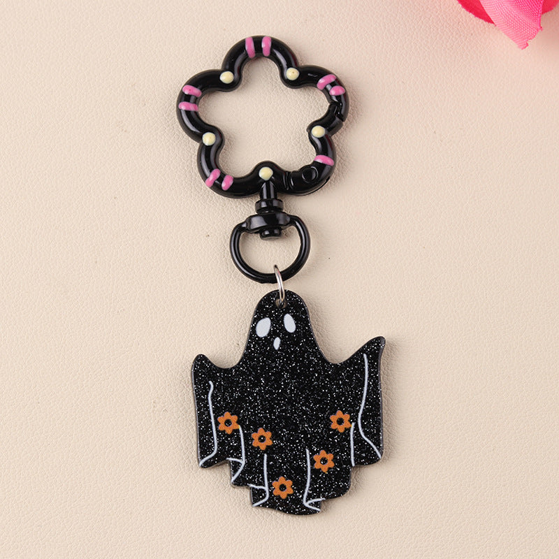 Spooky Skull Ghost Bat Charm Keychain - C11