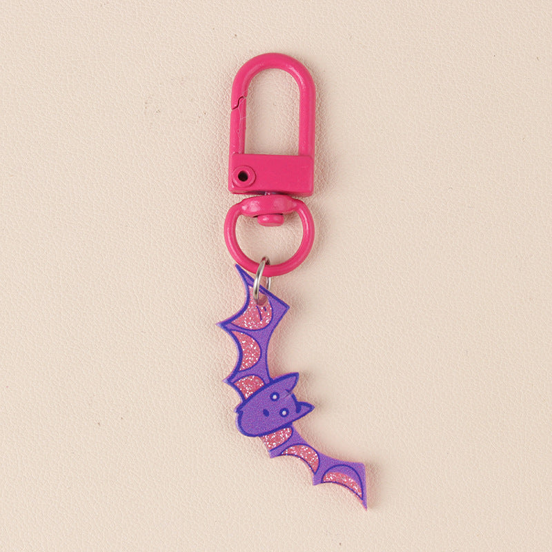 Spooky Skull Ghost Bat Charm Keychain - C12