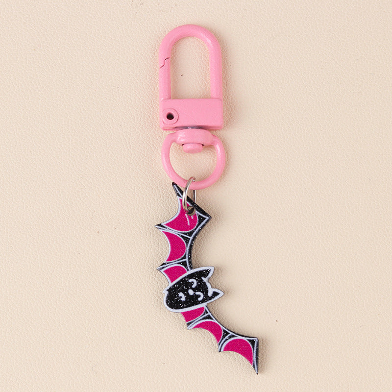 Spooky Skull Ghost Bat Charm Keychain - C13
