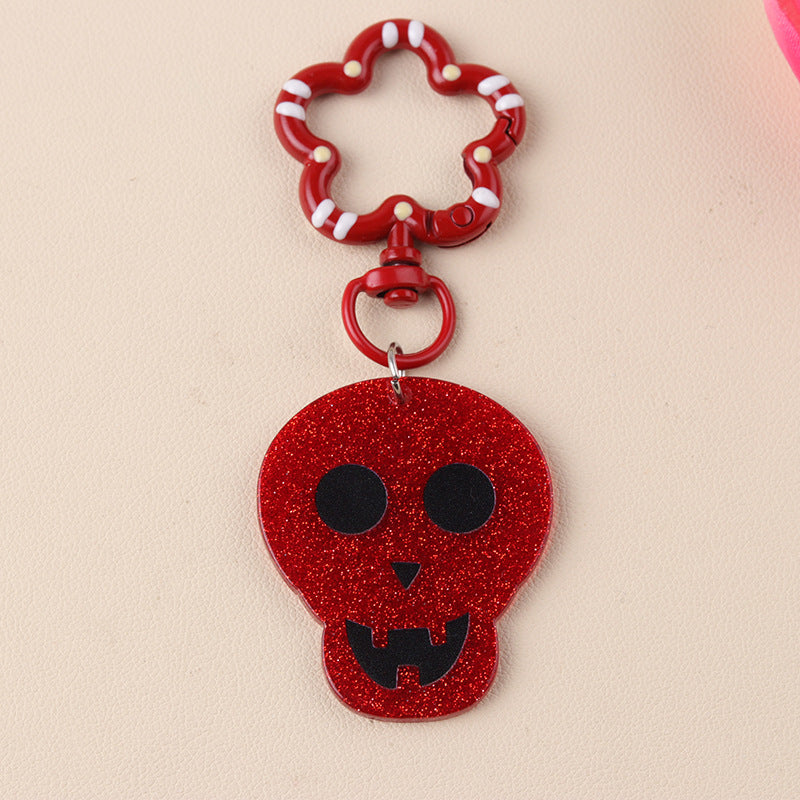 Spooky Skull Ghost Bat Charm Keychain - C2