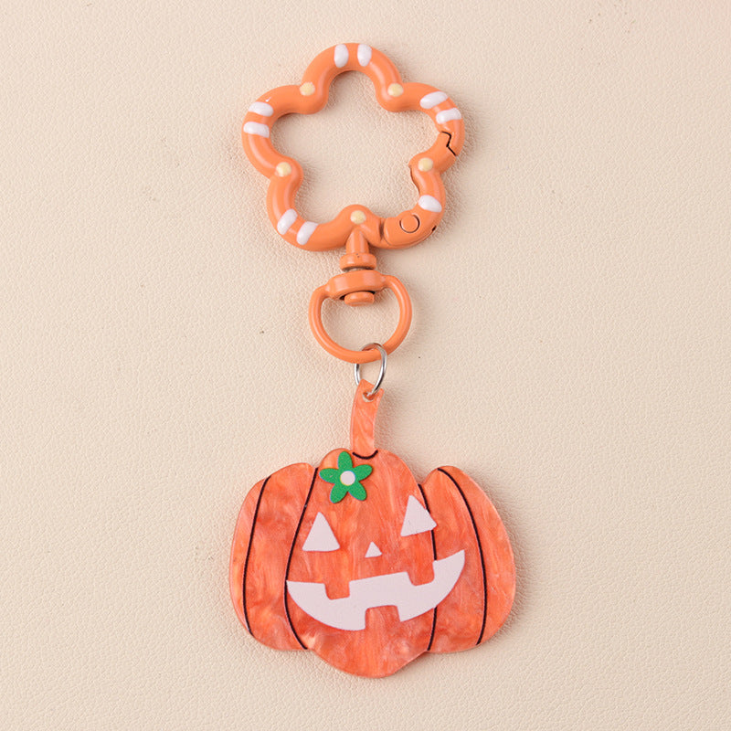 Spooky Skull Ghost Bat Charm Keychain - C7