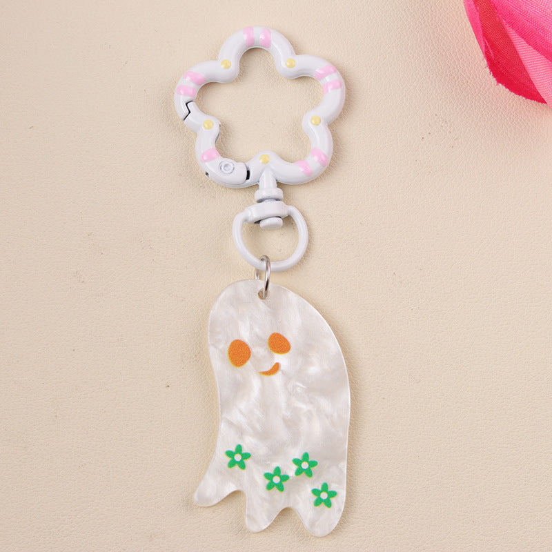 Spooky Skull Ghost Bat Charm Keychain - C8