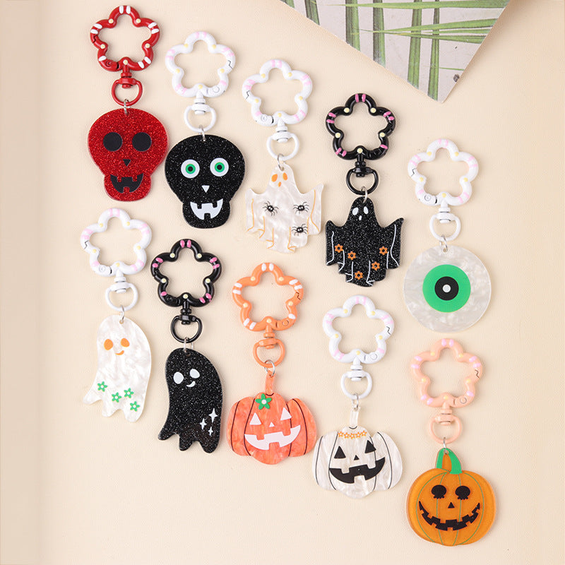 Spooky Skull Ghost Bat Charm Keychain