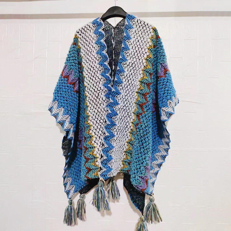 Zigzag Crochet Fringed Kimono Cape - NO_11