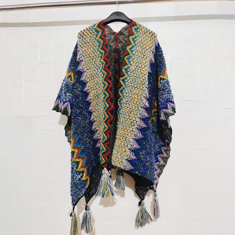 Zigzag Crochet Fringed Kimono Cape - NO_15